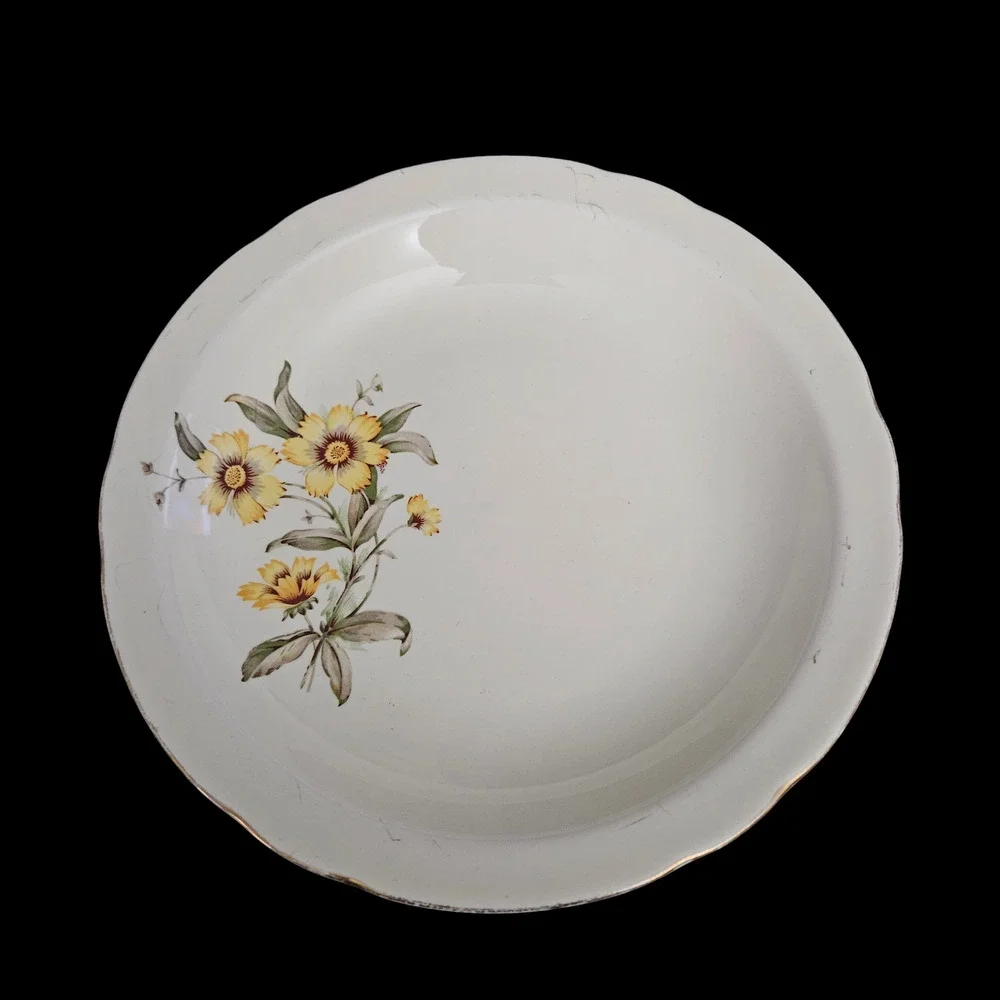 Eastern China 22K Gold Floral Salad Bowls Set of 2 Vintage Yellow Flowers